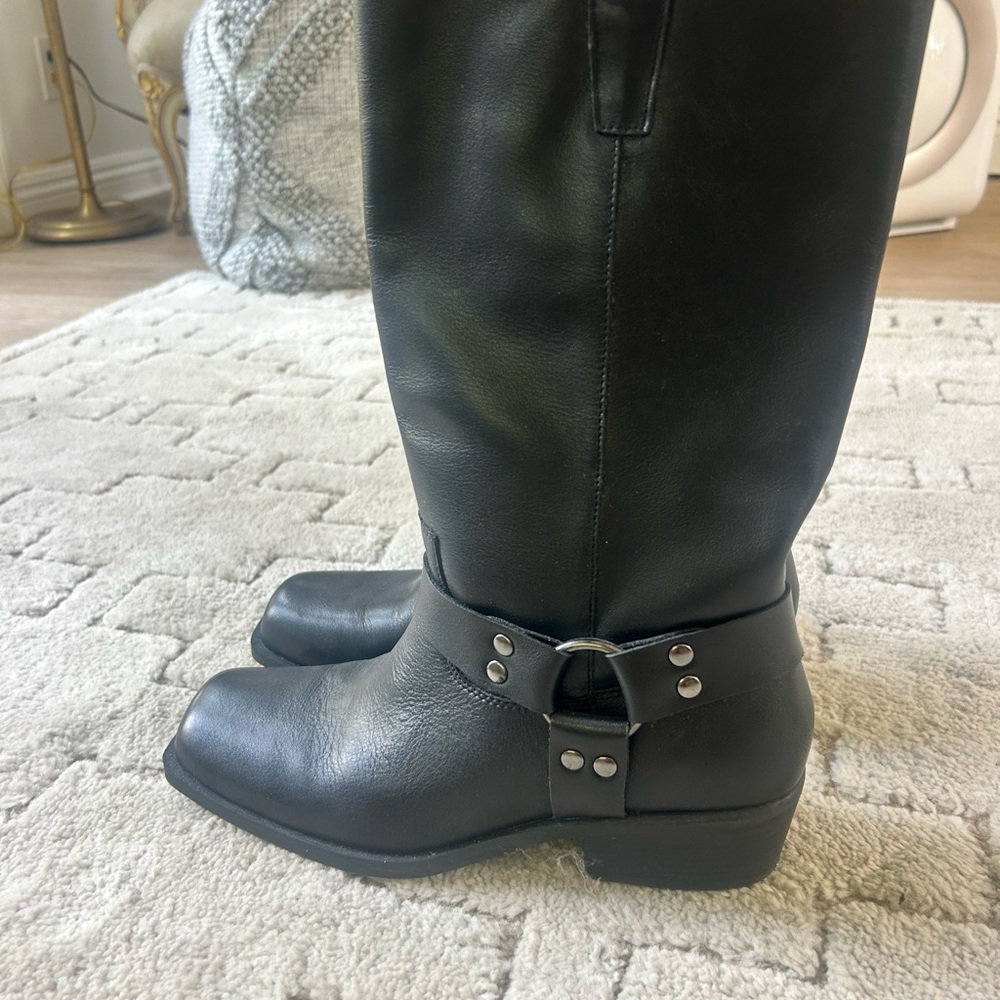 Black Leather Knee-High Boots